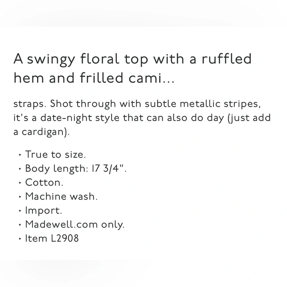 Madewell Ruffle-Strap Cami Top in Metallic-Striped Confetti Floral size 10 - Picture 13 of 13